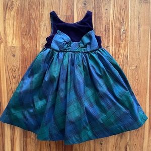 Janie and Jack Navy Velvet and Plaid Bow Front Dress Size 2T